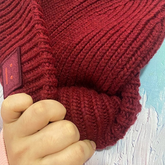Unisex Acne Studios Burgundy Smiley Face Knit Hat - Picture 3 of 10